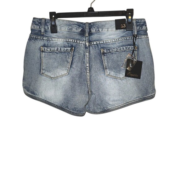 Sparkles Blue Beaded Rhinestone Floral Shorts Diva High Waist Women’s 13… - Picture 4 of 4